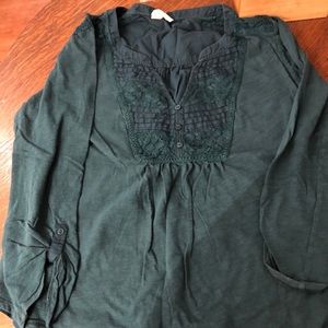 Anthropologie Meadow Rue Forest Green lace top, M